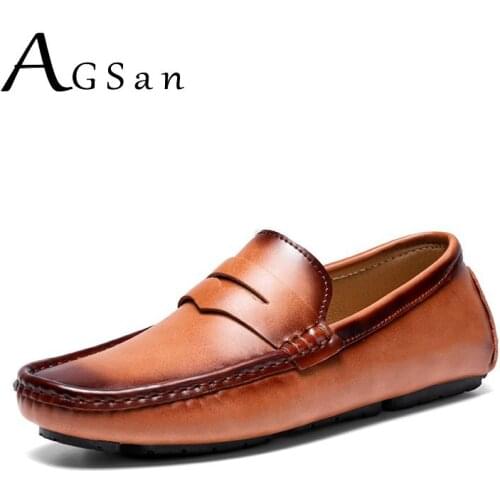 AGSan Penny Loafers Men Genuine Leather Business Loafers High Quality Driving Shoes Brown Burgundy Wedding Shoes Office Footwear
