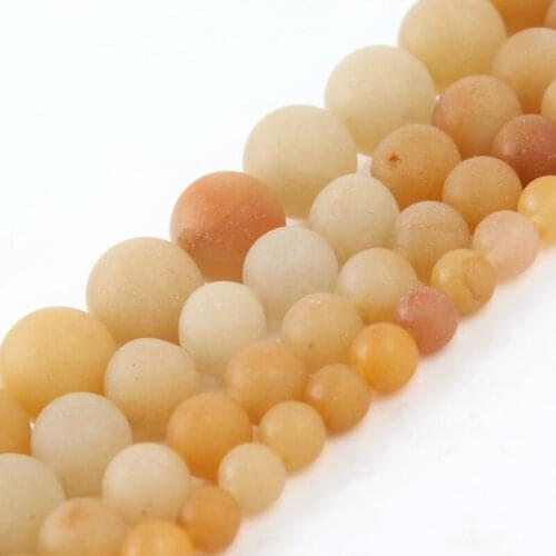 Matte Topaz Yellow Jade Beads Natural Stone Round Loose Beads for Jewelry Making 4/6/8/10/12mm Fit DIY Bracelet Necklace 15 inch