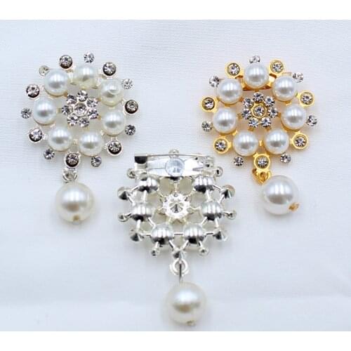 Fashion 2pcs 30*48MM alloy pearl shiny rhinestone creative brooch clothing decoration pendant DIY jewelry accessories