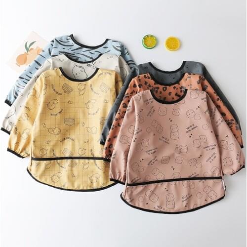 Infant Toddler Burp Cloth Baby Bib BPA Free Apron Pocket Long Sleeve Scarf Printing Colorful Art Smock Feeding Bib