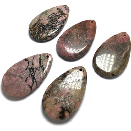 Natural Stone Drop Shaped Semi-precious Stone Black Line Tree Pattern Pendants for Jewelry Making DIY Necklace Size 30x50mm