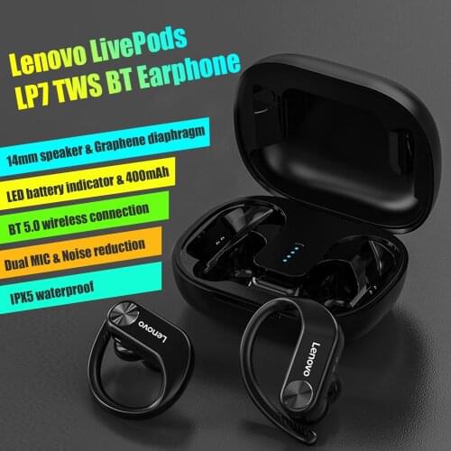 Lenovo LivePods LP7 Ear-hook Headphones BT 5.0 Wireless Earphones with 14mm Drive Waterproof Sport Headsets with MIC for Gym