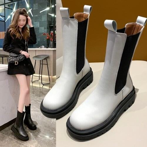 2022 New Fashion Black White Chunky Boots Woman Shoes Winter Luxury Brand Designer Chelsea Heel Female Platform Boots Lasdies