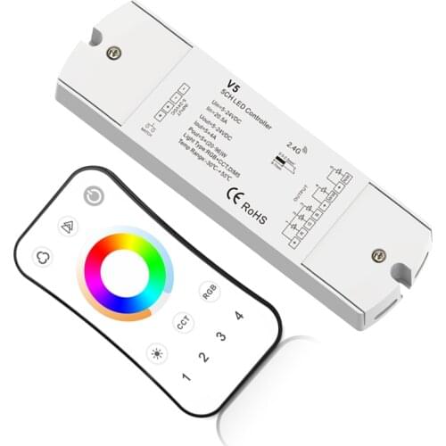 New Led RGBCCT Strip Controller 2.4G RF Remote Wireless 4A 5 Channel Output DC12V-24V 4 Zone RGB CCT 5050 String Ribbon Control