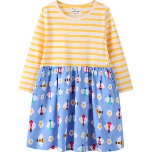 Jumping Meters New Girls Floral Princess Dresses for Autumn Spring Kids Long Sleeve Dress Baby Cotton Stripe Children Clothing
