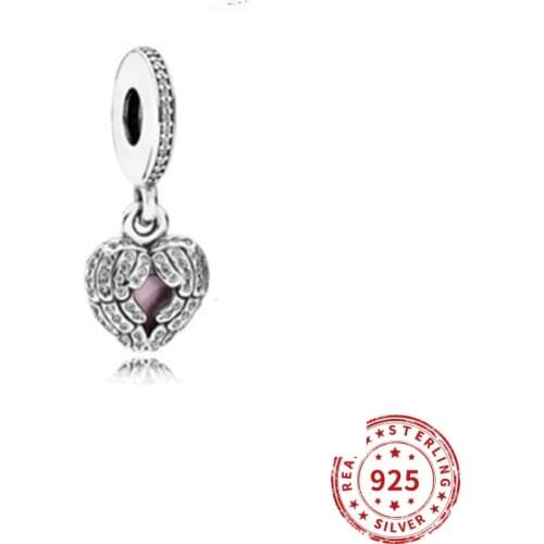 Real 925 Sterling Silver Charms Crystal Angle wing Dangle Charm Fit Original Pandora Bead Bracelets Necklace Diy jewelry