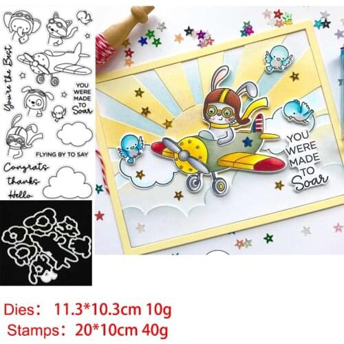 Bunny Bird Airplane Clear Stamps and Metal Cutting Dies DIY Scrapbooking Paper Photo Album Crafts Seal Punch Stencils