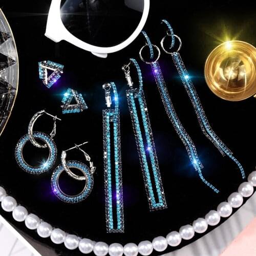 NEW 4 color S925 silver needle Korean geometric crystal from ear European trend color diamond long tassel earrings