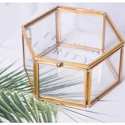 Geometrical Clear Glass Jewelry Box Jewelry Organize Holder Tabletop Succulent Plants Container Home Jewelry Storage