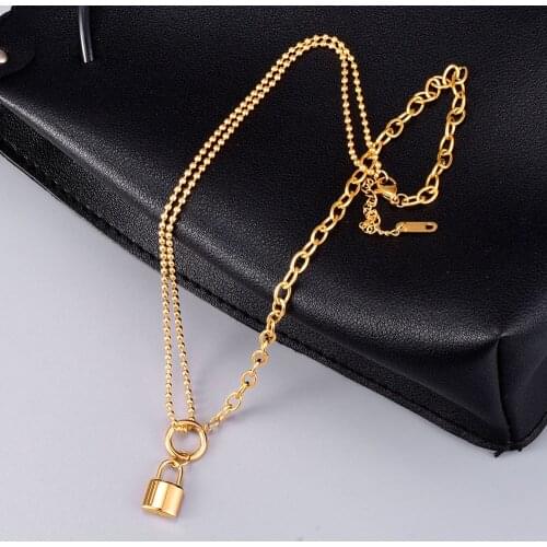 Vintage Multi Layer Lock Pendant Necklace Punk Chunky Chain Necklace Collier Gold Color Titanium Steel Extension Chain Jewelry