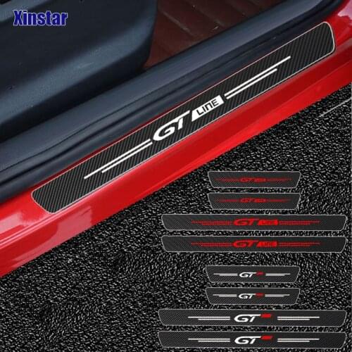 4pcs GT GTLine Carbon Fiber Car Protection Sticker For Peugeot 106 107 108 206 207 208 2008 3008 306 308 307 508 407