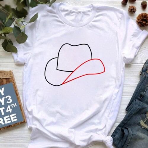 Summer Short Sleeve Hat Graphic Print Lady Tee shirt White Round Neck Casual Simple New Style Female Tshirt