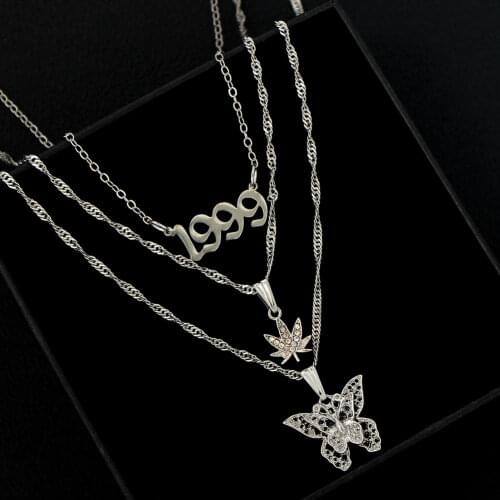 JUST FEEL 2020 Fashion Multilayer Twisted Chain Necklaces For Women Jewelry Gifts Butterfly Maple Leaf Years Pendant Necklace