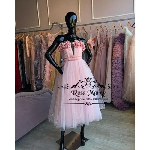 Pink Flowers Plus Size Cheap Prom Dresses 2021 A Line Sweetheart Tea Length Formal Evening Party Gowns Vestido De Festa Largos