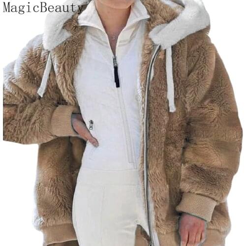 Women Thick Warm Winter Coat Solid Long Sleeve Fluffy Hairy Fake Fur Jackets Outwear Female Plus Size Zipper Overcoat