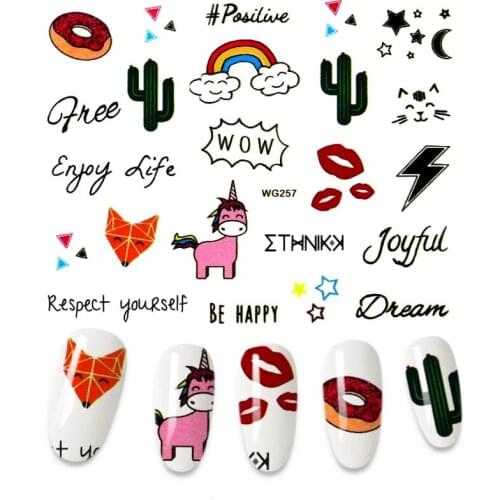 1pcs Nail Stickers 3D Sliders Pop Cartoon Animals Lettering Water Decals Tattoo Wraps Foils Manicure Nail Art Decor Designs