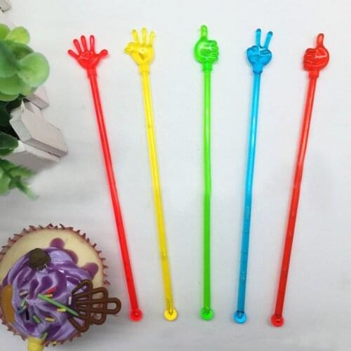 20 Pcs Hot Sale Cocktail Swizzle Sticks Drink Wine Stirrer Coffee Muddler Puddler Color Assorted Palm-shaped Plastic Bar Tools