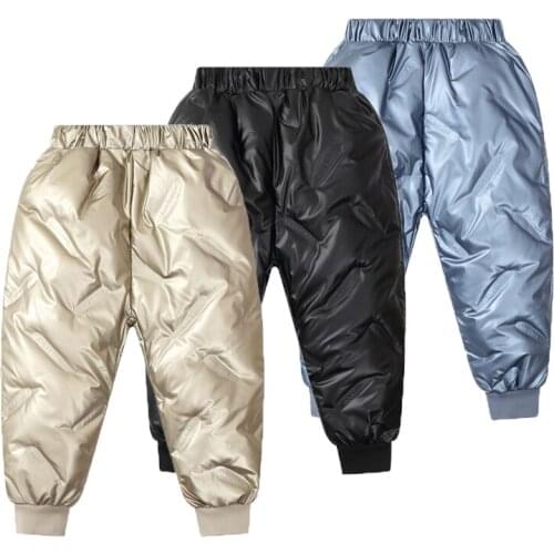 2021 New Winter Down Pants Glossy Boy and Girls No-wash Children Ski Pant Outer Wear Thicken Warm Teenage Clothes 3-10 Years