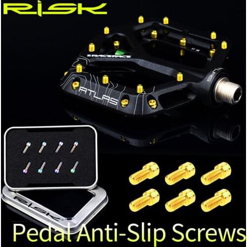 2021 RISK 8pcs M4*8 Titanium Pedal Anti-slip Screws For DH XC AM Mountain Bike Downhill Pedals Screws Bolts Bicycle DIY Parts