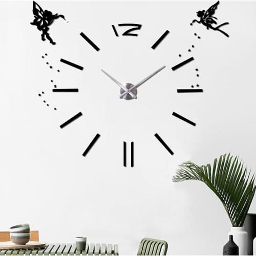 Angel Large DIY 3D Wall Clock Modern Design Silent 47 inch Acrylic Wall Sticker Clocks for Kids Room Home Decor