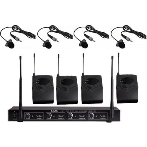 Bolymic Professional UHF micro cravate microfono 4 Channels Wireless microfone Lavalier Tie Clip Microphone System