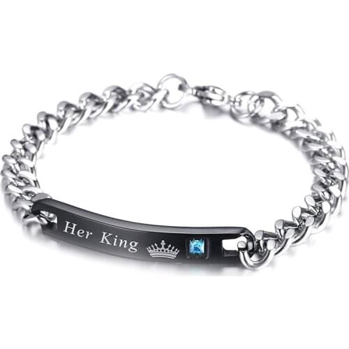 Beichong Her King His Queen Couple lover Bracelets Stainless Steel Crytal Crown Charm Bracelets For Women Men Gift Drop Shipping