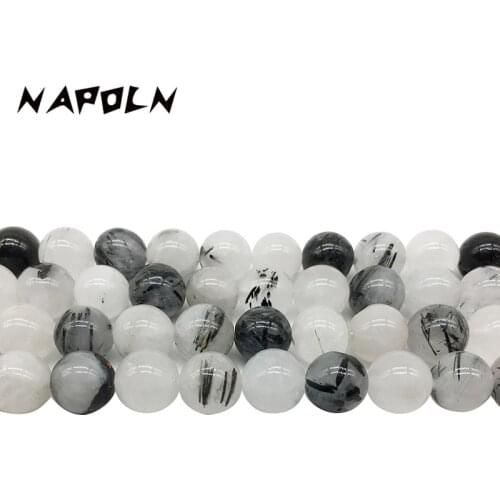 4/6/8/10MM Natural Stone Black Hair Crystal Loose Round Beads Beaded Accessories Diy Necklace Bracelet Earrings Ladies Jewelry