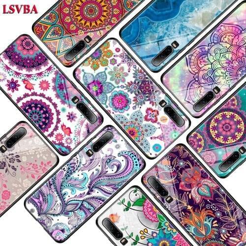 Flower Mandala Henna for Huawei P Smart Z Plus 2019 P30 P20 Pro P10 P9 P8 Lite Plus Super Bright Glossy Phone Case Cover