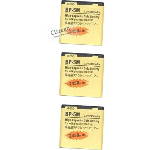 Ciszean 3pcs/lot BP-5M BP5M BP 5M Gold Replacement Battery For Nokia 7390 5610XM 5611XM 5700XM 5710XM 6110C 6200C 6220C 2450mAh
