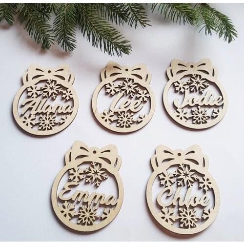 Custom Wooden Christmas Baubles, Personalized Name Ornament, Laser Cut Wood Snowflake Decoration, Custom Christmas Gift