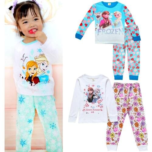 Children Girls Pajamas Kids Princess Anna Elsa Sleepwear Cartoon Clothing Set Baby Long Sleeve Pijamas Home Costume Nightwear