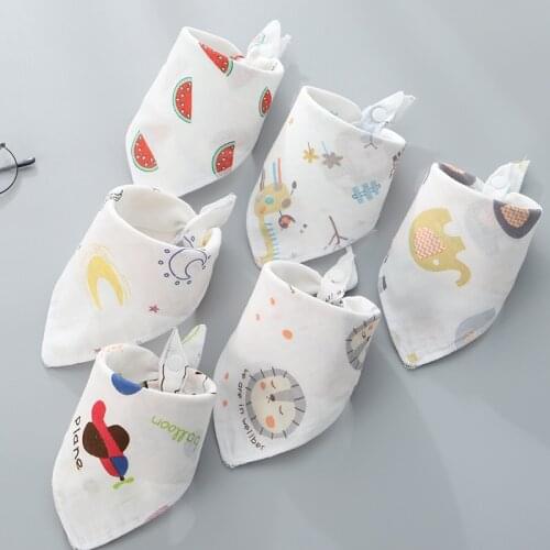 Baby Bibs Triangle Double Cotton Bibs Cartoon Print Saliva Towel Baby Boys Girls Feeding Apron Cotton Bandana Bibs
