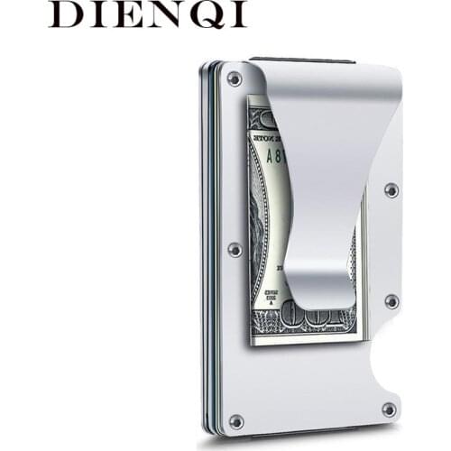DIENQI Anti Rfid Metal Bank Credit Card Holder Men Minimalist Wallets Slim Thin Tactical Business ID Cardholder Case Women Purse