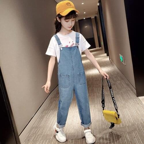 2020 New Girls Denim Overalls for Children Casual Kids Girl Jumpsuit Jeans Teenagers Denim Cargo Pants with Straps For Teens