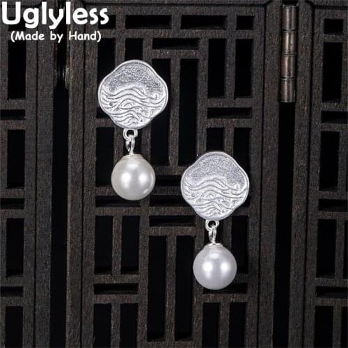 Uglyless Elegant Pearls Earrings for Women 100% Real 925 Sterling Silver Studs Earrings China Chic Poetry Brincos Bijoux Retro