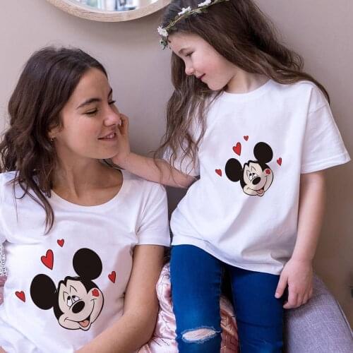 Graphic Tees For Mother And Daughter Summer Short Sleeve Casual White O-neck Tshirts Harajuku Disney Mickey Mouse Family Clothes