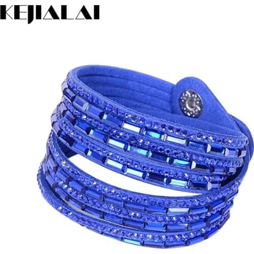 Kejialai Women Leather Bracelets Double Circle Wrap Bracelets Rhinestone Multilayer Womens Bracelet Fashion Jeweley KJL005