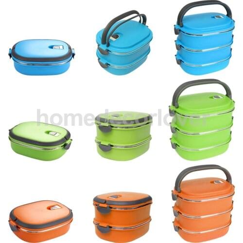 Square Multi-Layers Design Stainless Steel Thermal Insulated Lunch Box Multicolor