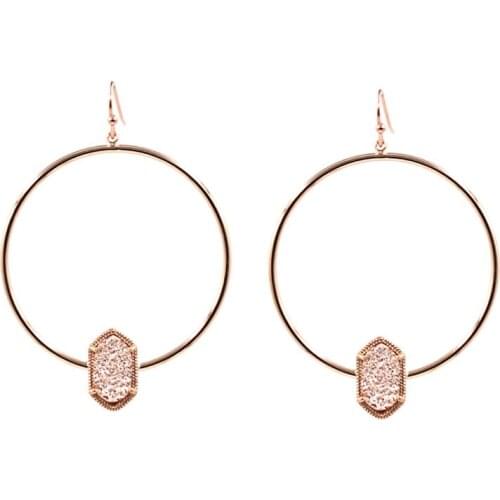 2020 Hot Selling Small Oval Druzy Stone Inlay Big Hoop Dangle Earrings Hollow Out Round Hot Brand Oval Abalone Drop Earrings
