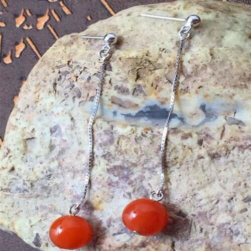 Liemjee Wholesale Fashion Bohemia South Red Agate Jewelry Ethnic Silver Inlaid Earring For Women Namour Charm Gift All Seasons