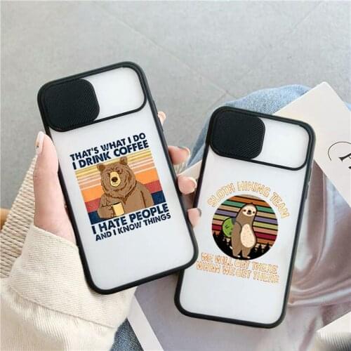 Cute Cartoon Cat Bear DRINK COFFEE Letter Phone Case for IPhone 12 ProMax 11 X XS XR 7 8 Plus Animal Sloth Lens Protection Cover