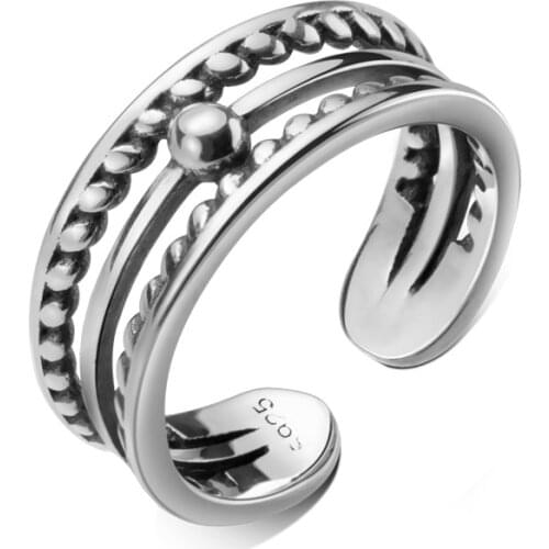 MloveAcc 100% 925 Sterling Silver Jewelry Fine Jewelry Vintage Style Twist Round Bead Women Open Ring Personalized Jewelry