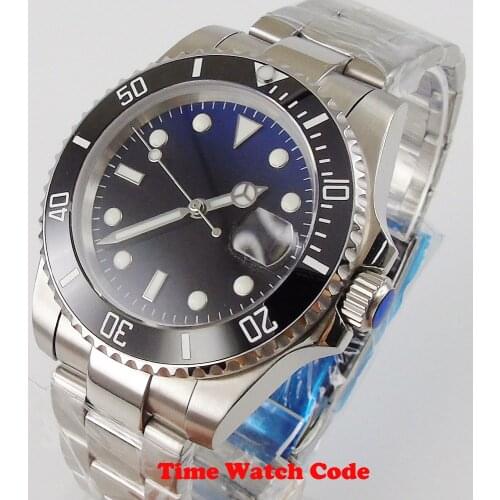 No logo 40mm Automatic Mens Wristwatch Miyota 8215 NH35 black blue Sterile dial sapphire glass ceramic bezel insert bracelet