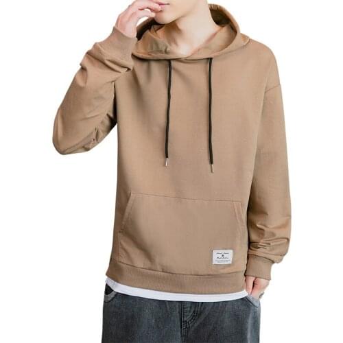 The fall of the new mens hooded fleece pure color split off two sets color loose long-sleeved shirt