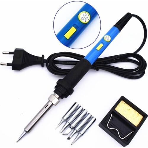 EU Plug 220V 60W Electrical Soldering Iron Kit with Power Switch 5 Solder Tips Adjustable Temperature Welding Rework Repair Tool