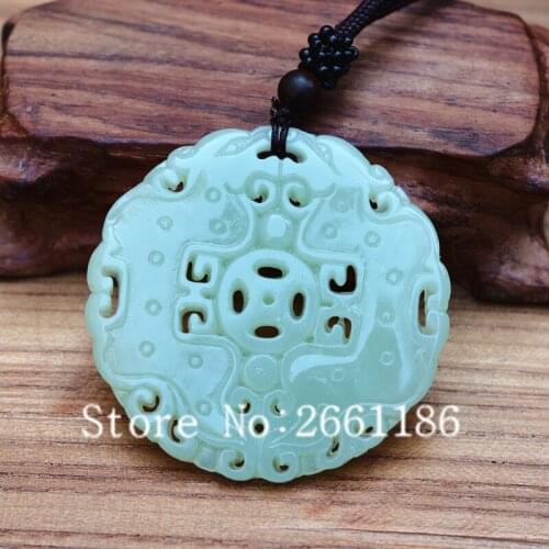 Natural White Xiuyan Stone Pendant Carved Hollow-out Antique COINS Pixiu Pendant Necklace Gift For Mens Stone Jewelry