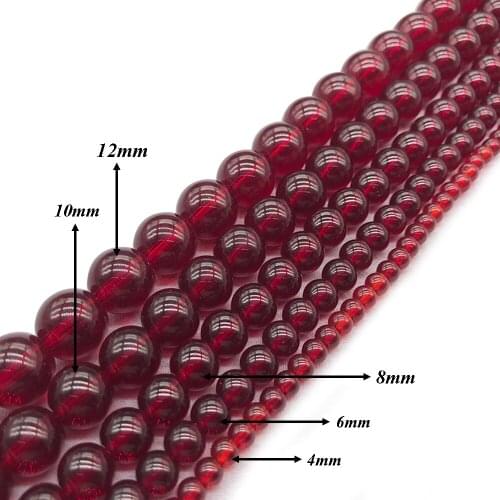 Natural Gem StoneBeadsGarnet Crystal Glass Round Loose Beads for WomenJewelry Making Bracelets Necklaces Multiple Sizes J216