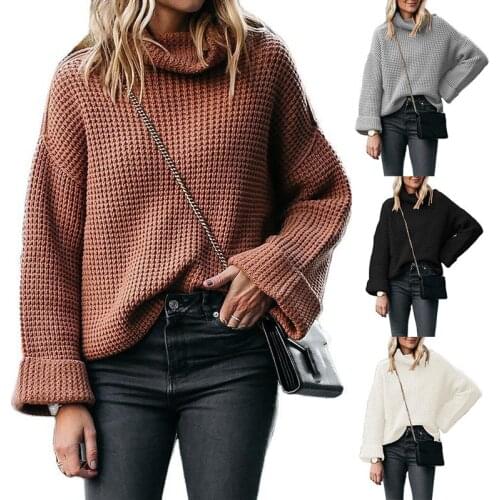 2021 Autumn And Winter New Casual Sweater Women Turtleneck Pullovers Top Solid Lady Oversized Knit Fashion Christmas Sweaters
