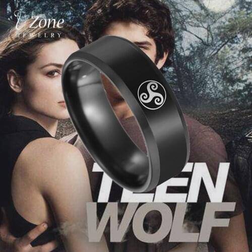 UZone 8mm Teen Wolf Logo Wedding Ring Triskele Triskelion Allison Argent Black Stainless Steel Mid Ring For Men Women