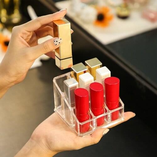 9/12 Grids Acrylic Desktop Lipstick Display Storage Box Transparent Makeup Organizer Holder Cosmetic Nail Polish Storage Rack